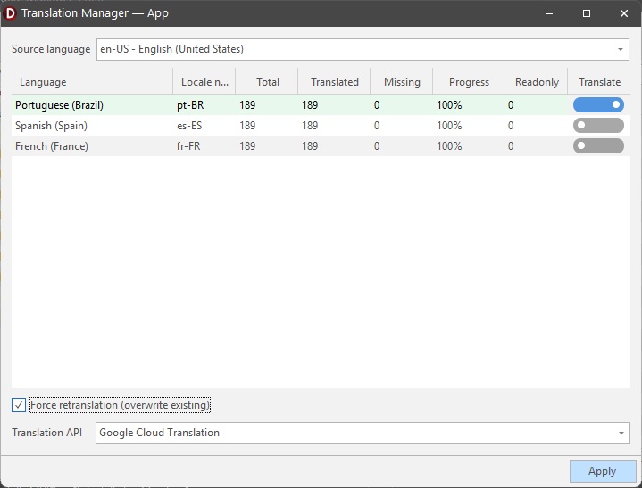 Gerenciador de Tradução
